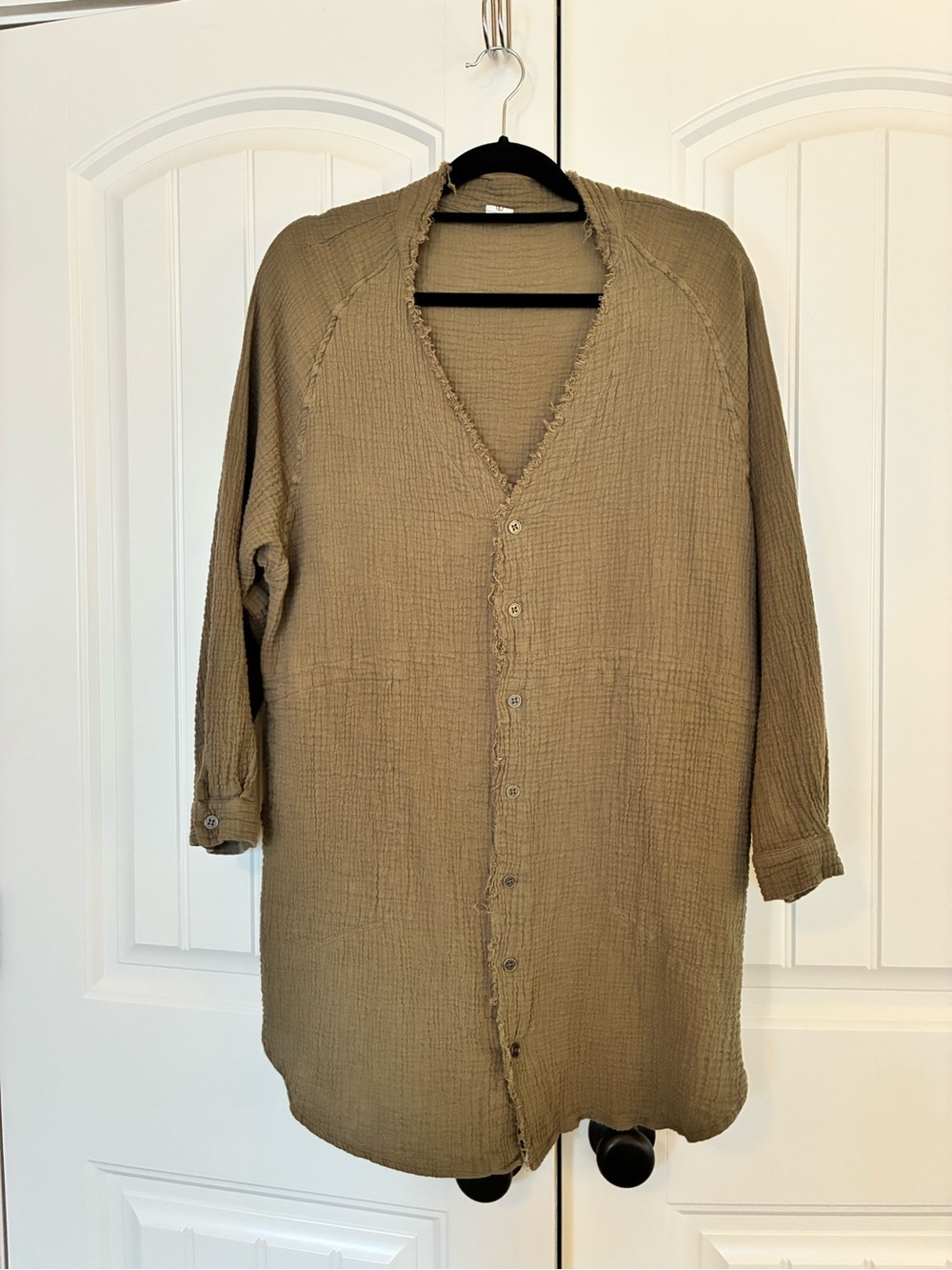 Women's Long Button-Front Tunic in Olive